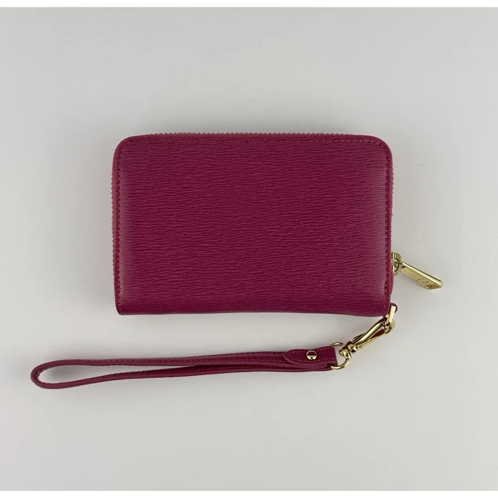 Lauren Ralph Lauren Pink Leather Wristlet Zip Around Wallet With Gold Hardware